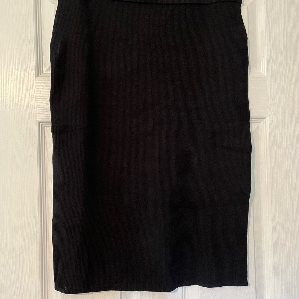 The Drop Black Ribbed Pencil Skirt